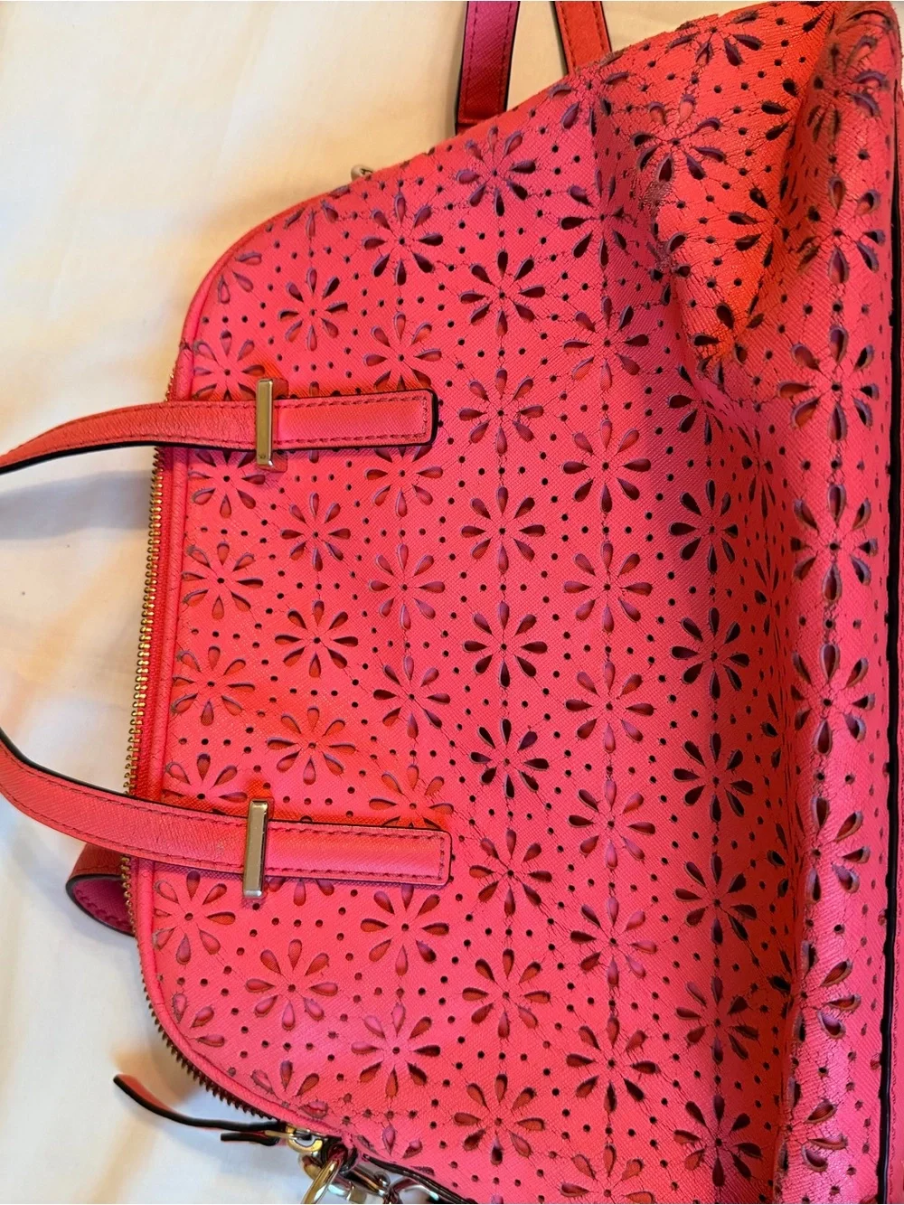 Vintage kate spade Coral Pink Laser-Cut Floral Shoulder Bag